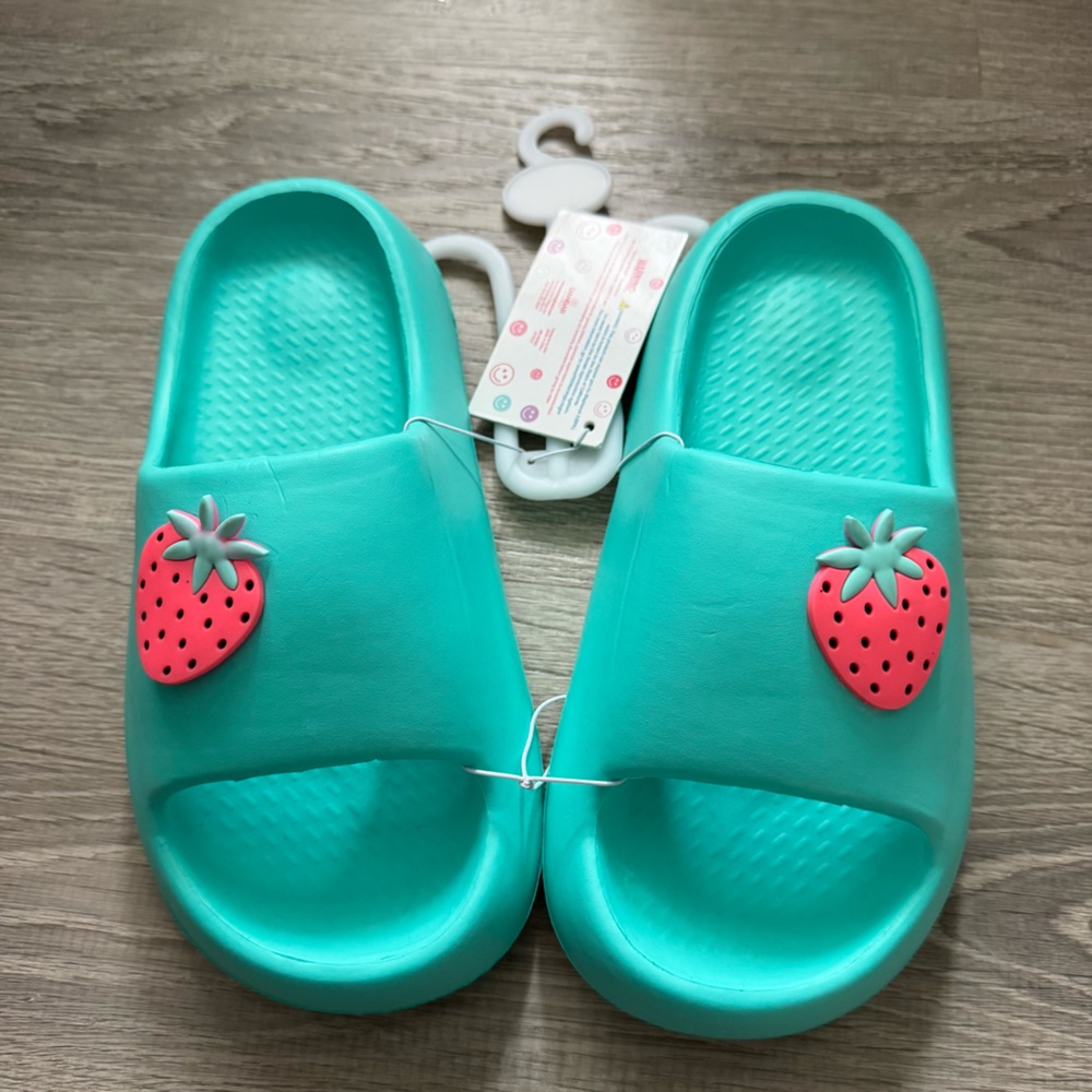 Aqua Slide Sandals with Strawberry Accent